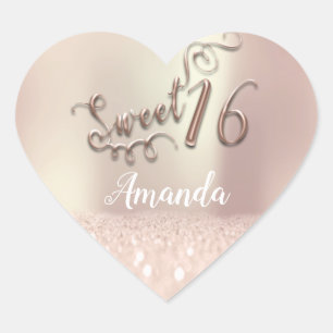 Rose Gold Sweet 16. Prinzessin Herz Name Funkeln Herz-Aufkleber
