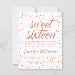 Rose Gold Sweet 16 Rett Date Sparkle Confetti Save The Date