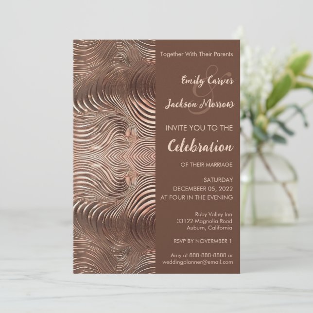 Rose Gold Swirl Wedding Invitation Einladung (Stehend Vorderseite)