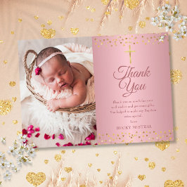 Rose Gold Taufe Christening Hearts Foto Dankeskarte