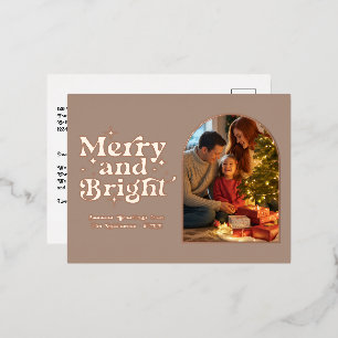 Rose Gold & Taupe Merry und Bright Retro Weihnacht Folien Feiertagspostkarte