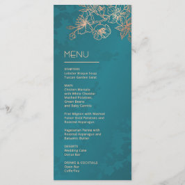 Rose Gold Teal Floral Line Art Wedding Menükarte