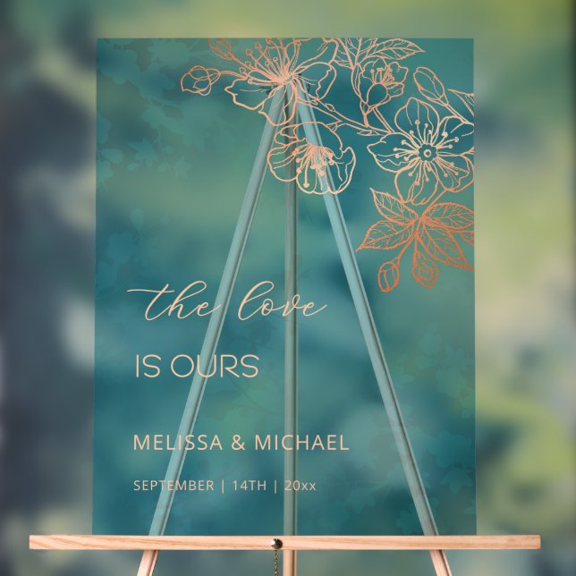Rose Gold Teal Transparent Wedding Acrylschild (Neutral)