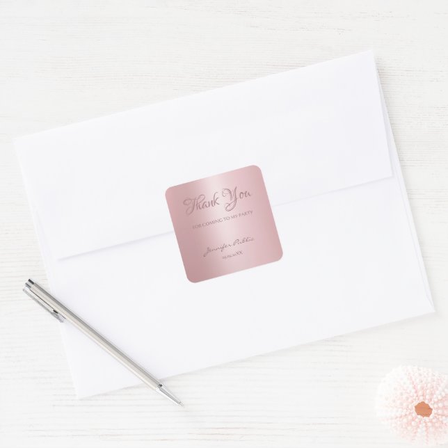 Rose Gold Template Danke Handschrift Text Quadratischer Aufkleber (Umschlag)