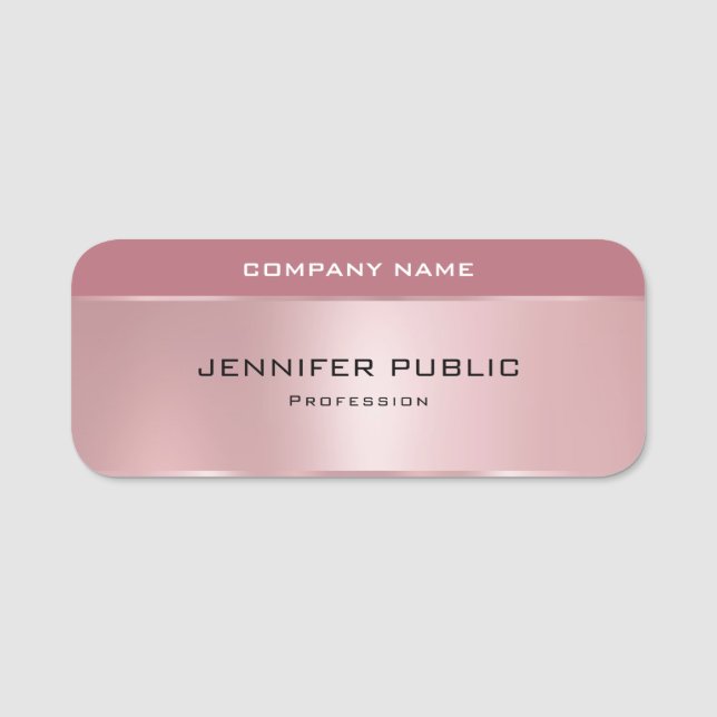 Rose Gold Template Modernes Glamour Rectangle Namensschild (Vorderseite)