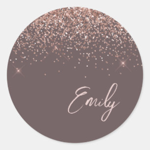 Rose Gold Terracotta Monogram Glam Name Classic R Runder Aufkleber