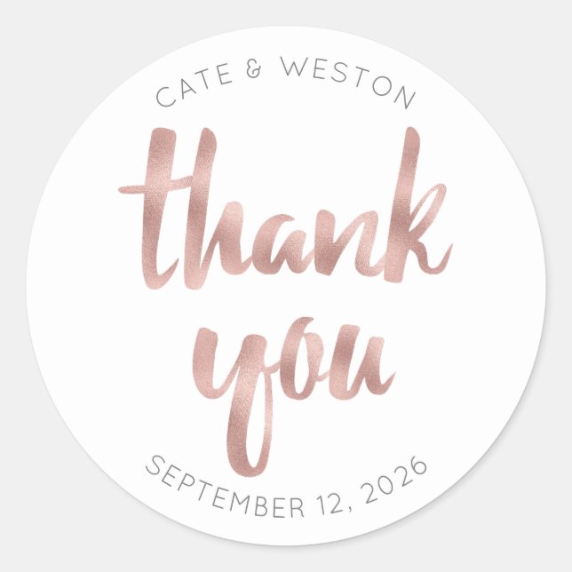 Rose gold thank you, personalized, faux foil runder aufkleber (Vorderseite)