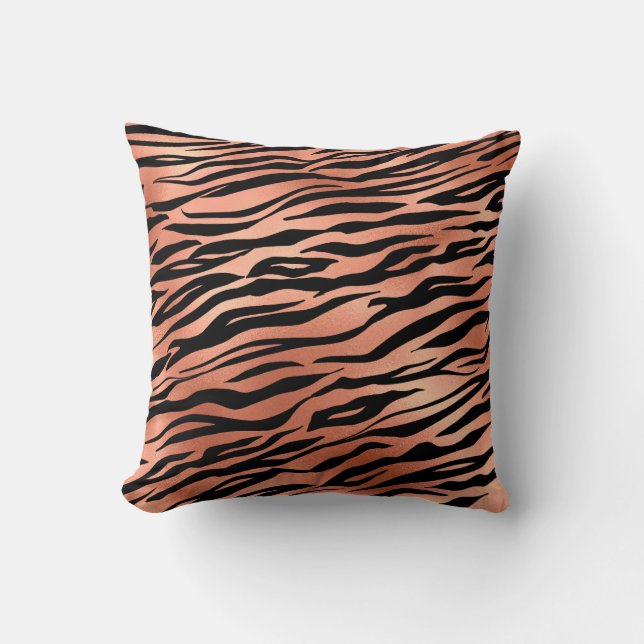 Rose Gold Tiger Zebra Streifen Fisch Kissen (Vorderseite)