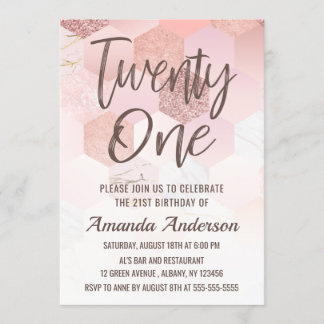 Rose Gold Tiles Brush Script 21. Geburtstag Einladung