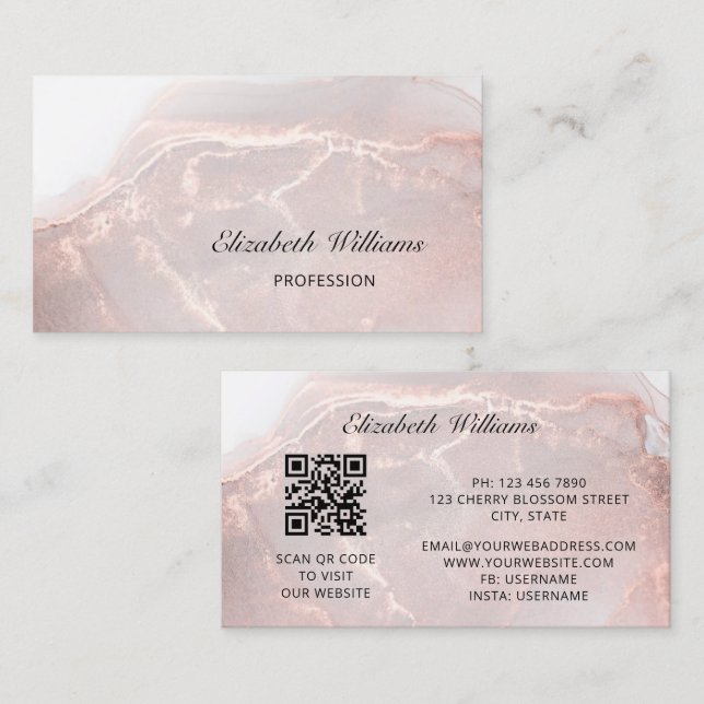 Rose Gold Tinte Marmor | QR-Code Visitenkarte (Vorne/Hinten)