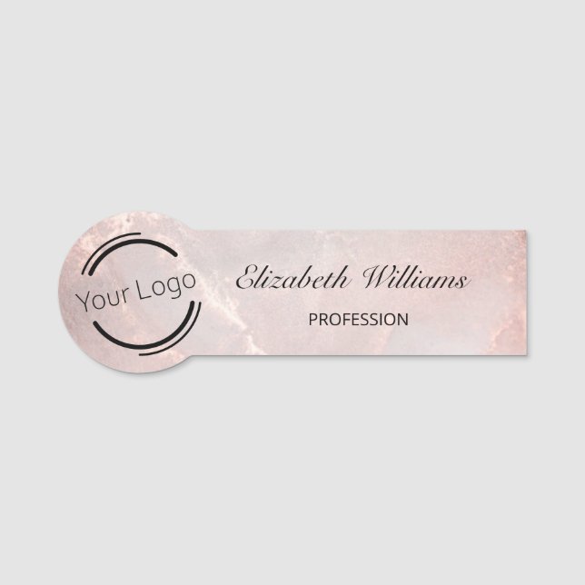 Rose Gold Tintenmarmor | Logo  Namensschild (Vorderseite)