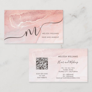 Rose Gold Tintenmarmor QR Code Visitenkarte
