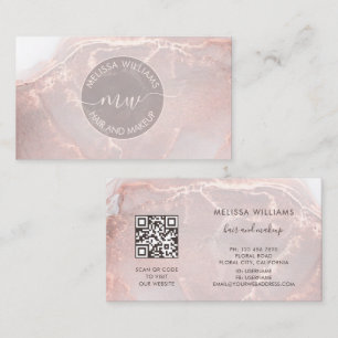 Rose Gold Tintenmarmor QR-Code Visitenkarte