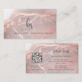 Rose Gold Tintenmarmor Schwarz Initialen Visitenkarte