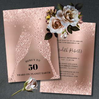 Rose Gold Toast der Bubbly 50. Geburtstag Einladung