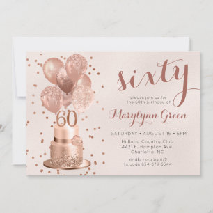 Rose Gold Torte 60. Geburtstagseinladung Einladung