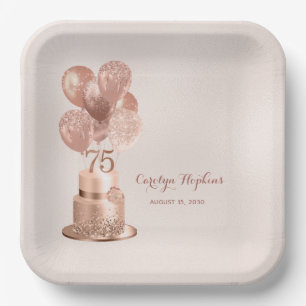 Rose Gold Torte 75. Geburtstag Pappteller