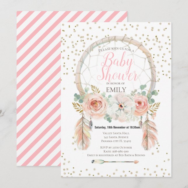 Rose Gold Traum-Catcher Boho Einladung (Vorne/Hinten)