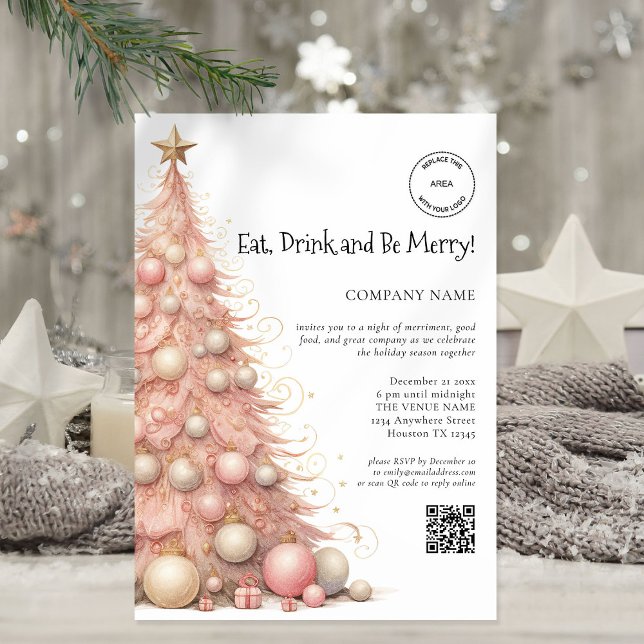Rose Gold Tree Company Logo QR Weihnachts-Party Einladung (Von Creator hochgeladen)