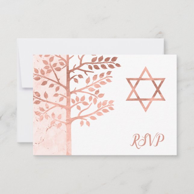 Rose Gold Tree of Life Bat Mitzvah UAWG RSVP Karte (Vorderseite)
