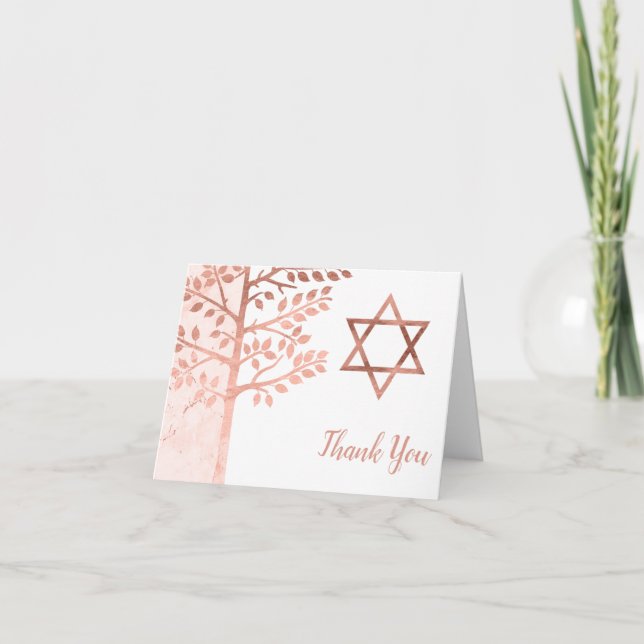 Rose Gold Tree of Life Bat Mitzvah Vielen Dank Dankeskarte (Vorderseite)