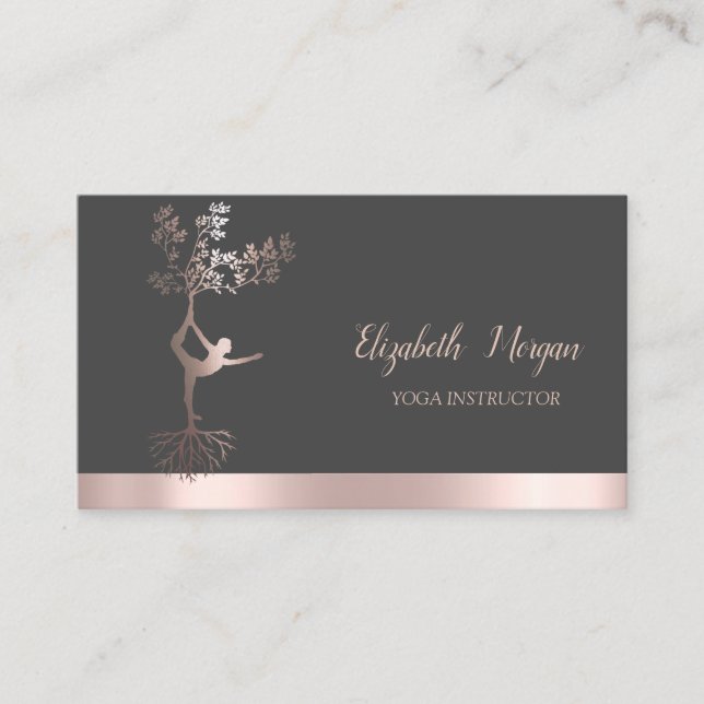 Rose Gold Tree Women Silhouette, Yoga Instructor Visitenkarte (Vorderseite)