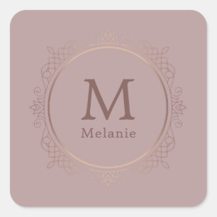 Rose Gold Trendy Monogram Elegant Template Quadratischer Aufkleber