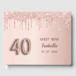 Rose Gold Tropfen 40. Geburtstag Gästebuch<br><div class="desc">Ein Gästebuch für ein mädchenhaftes und glamouröses 40. Party. Ein Imitat Rose goldener Hintergrund mit Rose Gold Tropfen, Farbe Tropfen aussehen. Personalisieren und fügen Sie einen Namen und ein Datum hinzu. Der Name ist in dunklem Rose Gold mit einem modernen handgeschriebenen Stil geschrieben. Nummer 40 wird mit einem Schriftart im...</div>