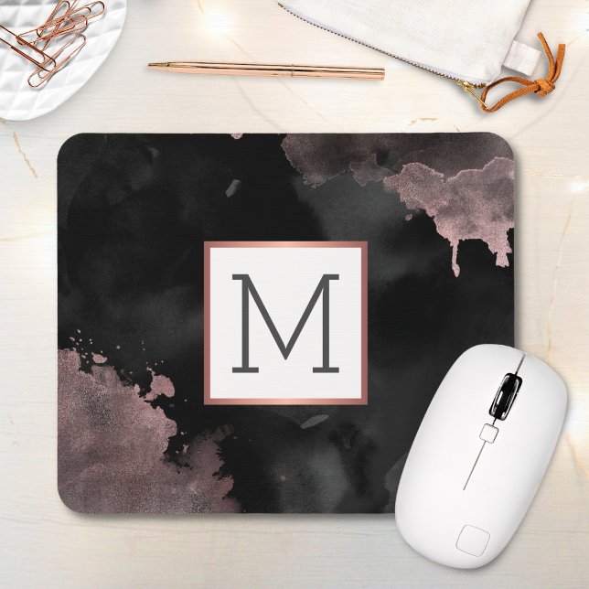 Rose Gold Tropfen Black Girly Monogram Mousepad (Von Creator hochgeladen)