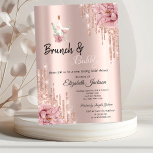Rose Gold Tropfen Blume Weinbrunch & Bubbly Einladung