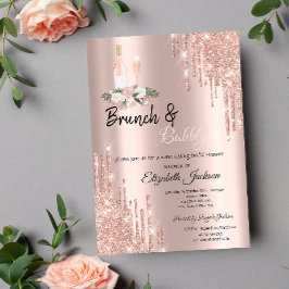Rose Gold Tropfen Brunch & Bubbly Brautparty Einladung