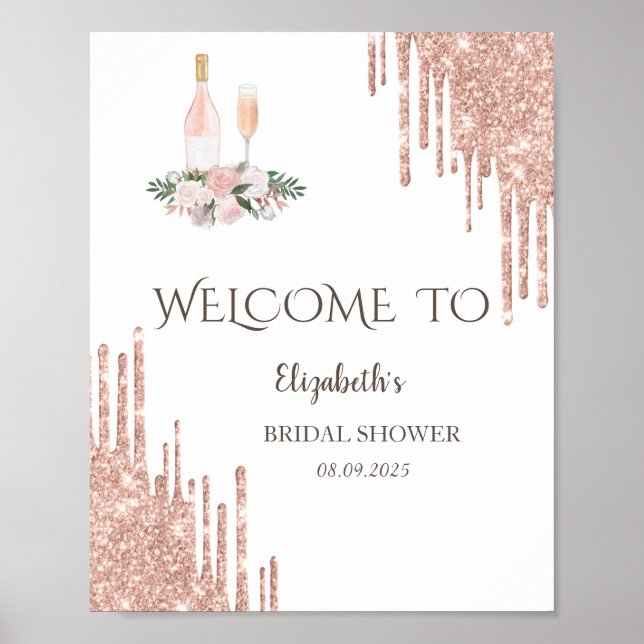 Rose Gold Tropfen Brunch & Bubbly Brautparty Poster (Vorne)