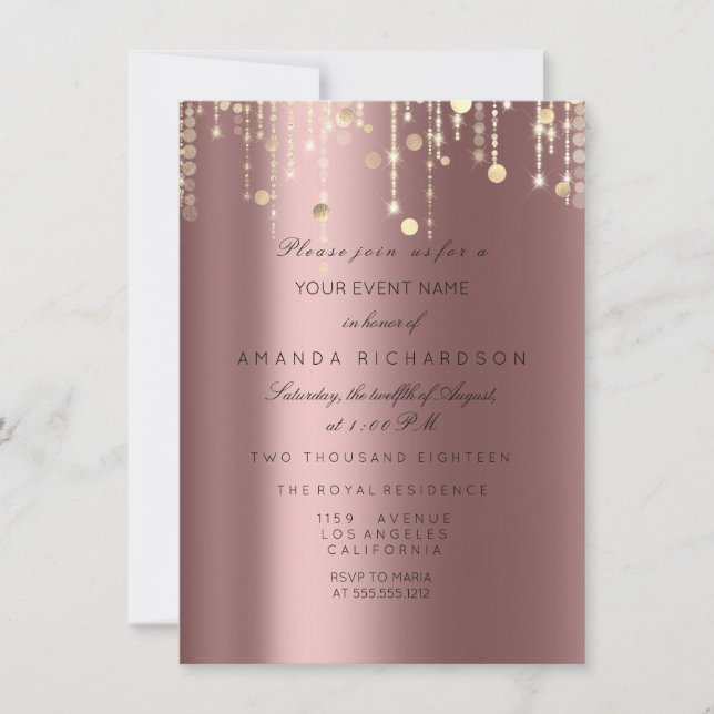 Rose Gold Tropfen Confetti Bridal Geburtstag Einladung (Vorderseite)