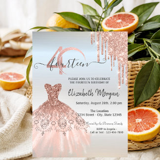 Rose Gold Tropfen Dress Silver 40. Geburtstag Einladung