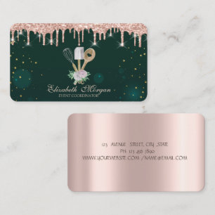 Rose Gold Tropfen Erdbeere Grün Geschäftskarte Visitenkarte