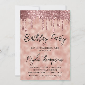 Rose Gold Tropfen Geburtstagsparty Einladung