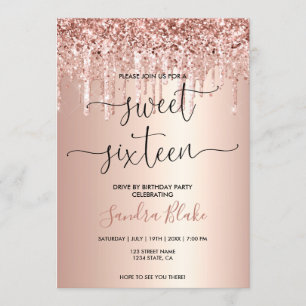 Rose Gold Tropfen Girly Modern Drive by Sweet 16 Einladung
