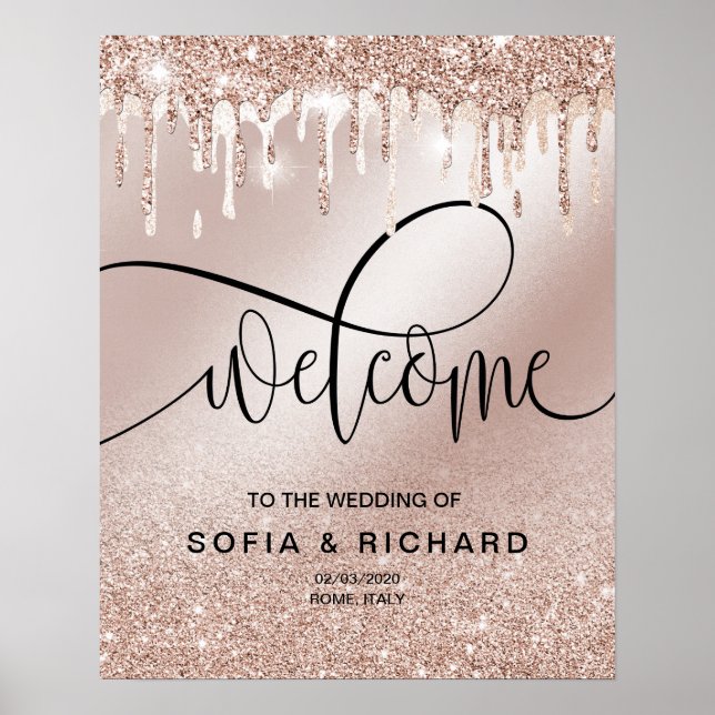 Rose Gold Tropfen Glittering Kalligrafie Poster (Vorne)