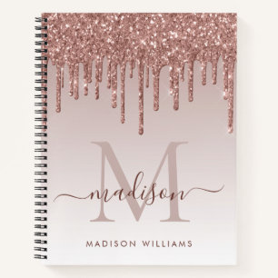 Rose Gold Tropfen Glitzer Sparkle Monogram Script Notizbuch