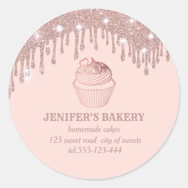 Rose Gold Tropfen Hausgemachte Kuchen und Süßigkei Runder Aufkleber (Vorderseite)