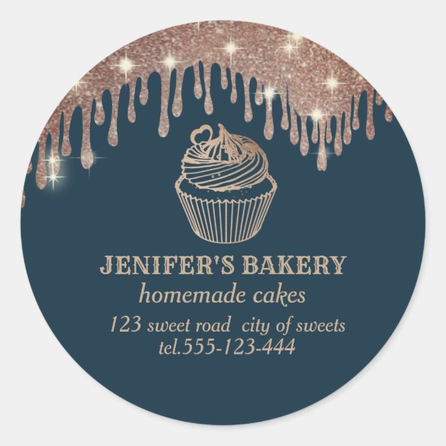Rose Gold Tropfen Hausgemachte Kuchen und Süßigkei Runder Aufkleber (Vorderseite)