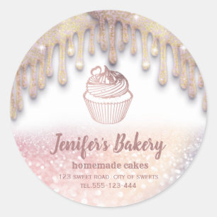 Rose Gold Tropfen Hausgemachte Kuchen und Süßigkei Runder Aufkleber