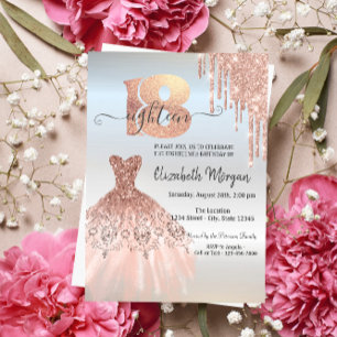Rose Gold Tropfen Kleid Silber 18. Geburtstag  Einladung