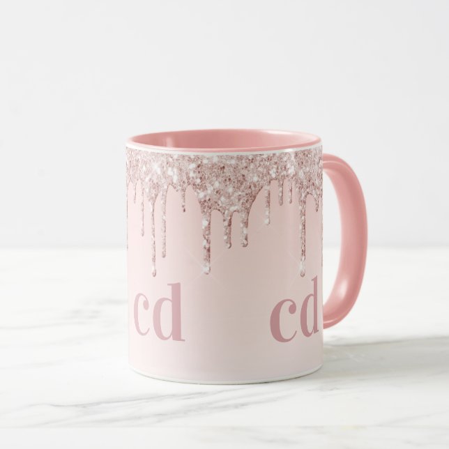 Rose Gold Tropfen Monogramm Initialen Tasse (VorderseiteRechts)