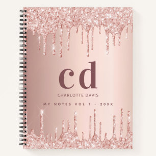 Rose Gold Tropfen Monogramm Notizbuch