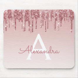 Rose Gold Tropfen Rosa Glitzer Monogram Mousepad