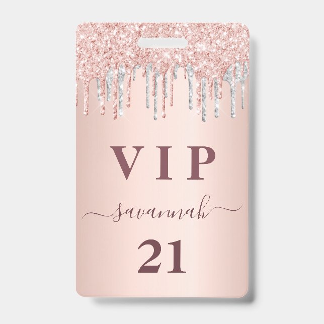 Rose Gold Tropfen Rosa Silber Vip Ausweis (Vorderseite)