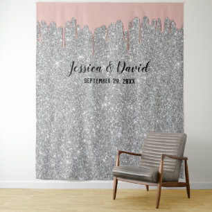Rose Gold Tropfen Silberner Glitzer Hochzeitstorte Wandteppich