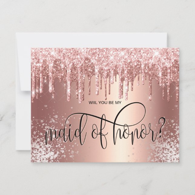Rose Gold Tropfen werden Sie meine Trauzeugin? Einladung (Vorderseite)