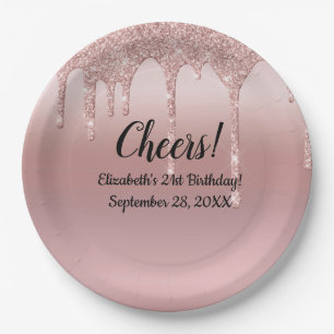 Rose Gold tropfende Glitter 21. Geburtstag Pappteller